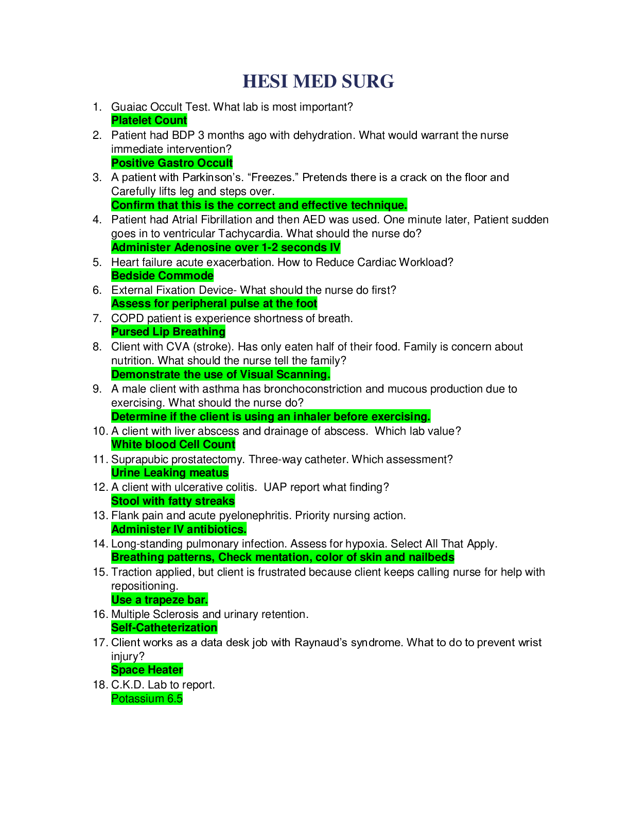 Preview image for HESI MED SURG QUESTIONS & ANSWERS (Latest, 2021, Version-2): Miami Dade College (Verified Answers by GOLD rated Expert, Download to Score A)